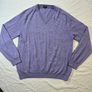J Crew Men’s 100% Merino Wool V-Neck Purple Sweater Pullover Size Large